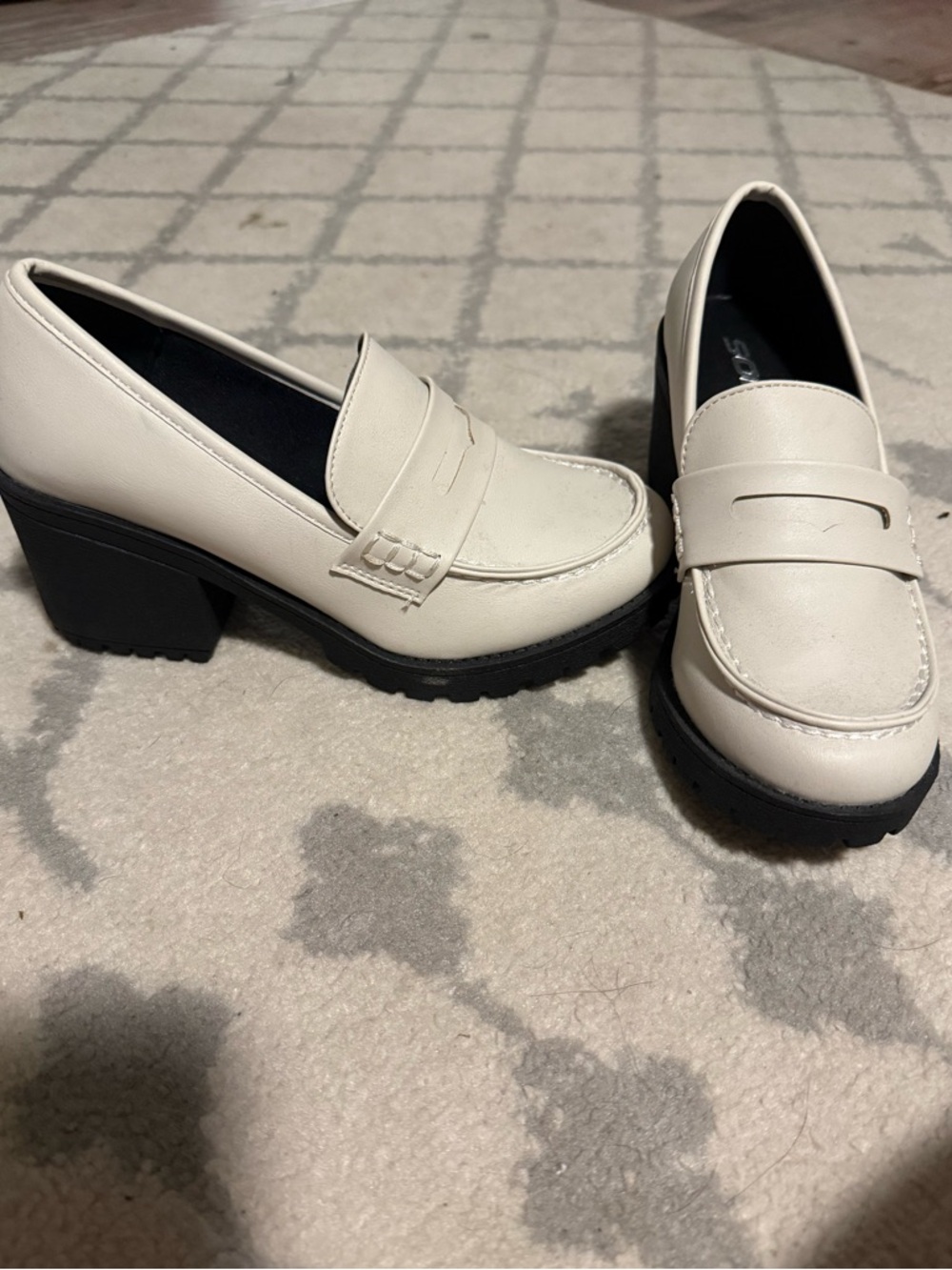 Soda Cream Block Heel Penny Loafers